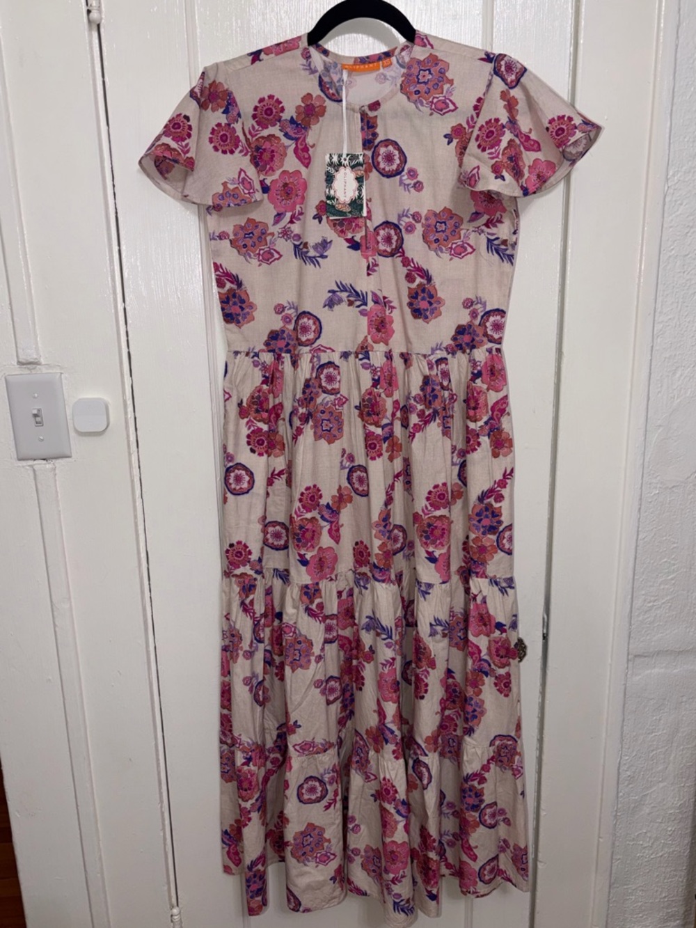 Oliphant Cream Maxi Dress with Pink & Purple Floral Print - Picture 5 of 5